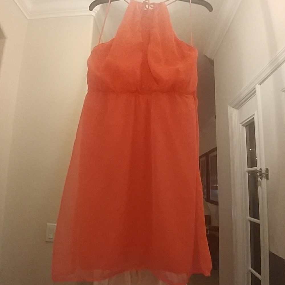 ❄SALE❄Zara neon coral halter open back dress - Picture 3 of 7